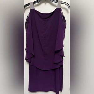 MSK Vibrant Deep Purple Fluttery Dress with Sparkle Straps - Small
